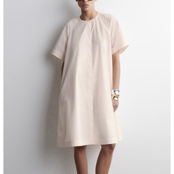 COS Light Pink Poplin 100% Cotton Flowy Short Sleeve Mini Dress Womens sz 8 - Picture 1 of 6